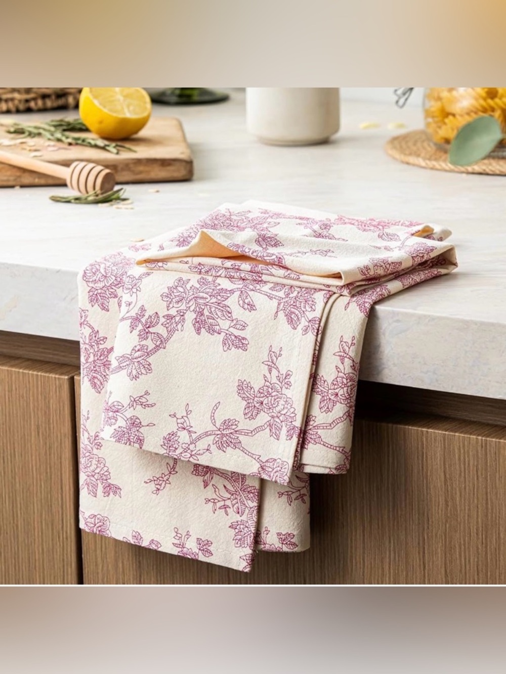 French Pastoral Flour Sack Kitchen Towels Set of 2, Dusty Pink